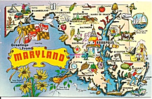 Maryland State Map Postcard P32325