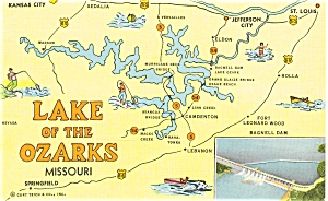 Lake of the Ozarks Map Missouri Postcard p3342 (Image1)