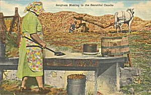 Sorghum Making in the Beautiful Ozarks MO postcard p36302 (Image1)