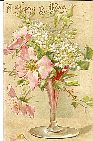 Birthday Embossed Postcard Vase Flowers P36448