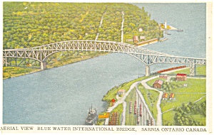 Blue Water International Bridge Ontario Canada Postcard p4266 (Image1)
