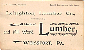 Lehighton Lumber Co Trade Card Tc0142