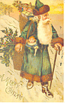 Santa in Green Robe Postcard p19947