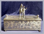 Click here to enlarge image and see more about item V9107: VICTORIAN SILVERPLATED HUMIDOR HORSE & RIDER