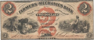 1860 Farmers & Mechanics Bank $2 Note, Savannah, Georgia (Image1)