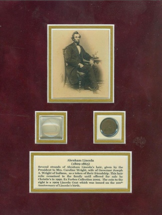 President Abraham Lincoln Hair Display Relic