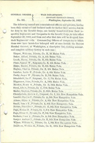 1863 Orders Assigning Soldiers Unfit For Duty To The Invalid Corps (Image1)