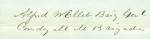 

<b>Signature With Rank as Commander of the Mississippi Marine Brigade</b>

(1820-95) Brother of the celebrated engineer Charles Ellet. In 1861, he served as a captain in the 59th Illinois Infantry. The following spring when his brother was ordered by the War Department to purchase vessels and convert them into rams, Alfred was commissioned lieutenant colonel and aide-de-camp to his brother Charles. They completed their fleet at Cincinnati, Ohio, and steamed down the river to Memphis, defeating the Confederate fleet there on June 6, 1862, and sinking or disabling eight of the nine enemy ironclads. Charles received a mortal wound here and Alfred took over the command. With the Monarch and the Lancaster he steamed up the Yazoo River and discovered and reported the presence of the Confederate ram Arkansas. Promoted to brigadier general to rank from November 1, 1862, he was assigned to the Department of the Mississippi and placed in command of the Marine Brigade in 1863. After running the Vicksburg batteries in March 1863, Ellet was engaged for some time in moving General Ulysses S. Grant's troops to the east bank of the Mississippi. In retaliation for information furnished to the troops of Confederate General Chalmer's command, he burned Austin, Mississippi.

<u>War Period Signature With Rank</u>: 3 3/4 x 1, in ink, Alfred W. Ellet, Brig. Genl., Comdg. M.[ississippi] M.[arine] Brigade. Light wear.

