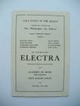 Very rare May 26, 1932 playbill program for the play 'Electra' in which famous American actress Katharine Hepburn had a part along with American actress Katharine Alexander.  Stage actress Blanceh Yurka played the lead role.

1932 is the year that launched Katharine Hepburn into movies.  She was doing a playby the title 'The Warrior's Husband' which opened on March 11, 1932 at the Morosco Theatre in New York and ran for 3 months where a scout for a Hollywood agent noticed her performance.  Hepburn tested for and landed her first movie role in 'A Bill of Divorcement' which launched her movie career.  

The play 'Electra' ran for only one performance at the Academy of Music in Philadelphia in which Hepburn had a role at a time when she was starting to receive recognition and publicity as a stage actress for her role in 'The Warrior's Husband'.

The program is in good over-all condition with some spotty toned discoloration on the interior.  Marked in pencil near the top left of the inside first page is 'With Stokowski' which likely indicates Leopold Stokowski was involved with the production.

Would be glad to answer any questions you may have and/or provide a cost for mailing this item.